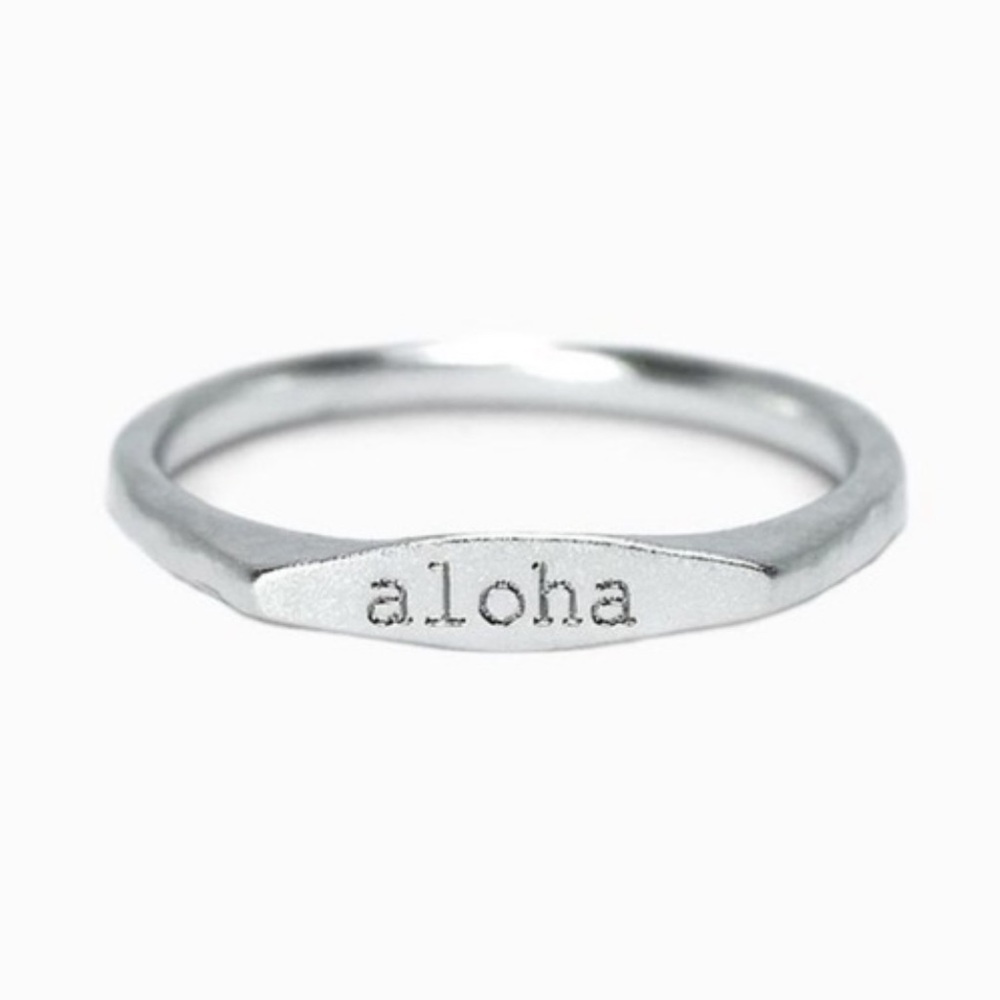Pure Vida Silver Plated Aloha Engraved Ring